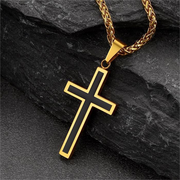 FaithHeart Christian Black Enamel Cross Necklace For Men FaithHeart