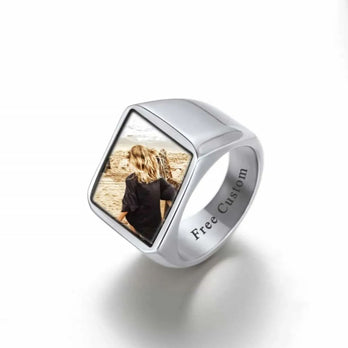 FatihHeart Custom Square Signet Ring With Photo for Men FaithHeart