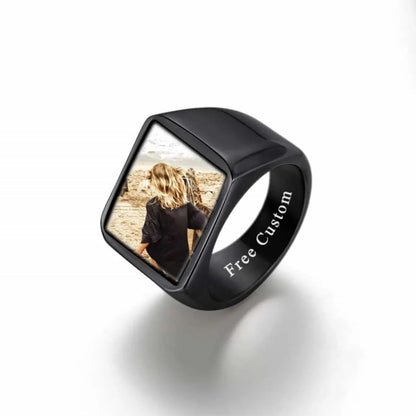FatihHeart Custom Square Signet Ring With Photo for Men FaithHeart