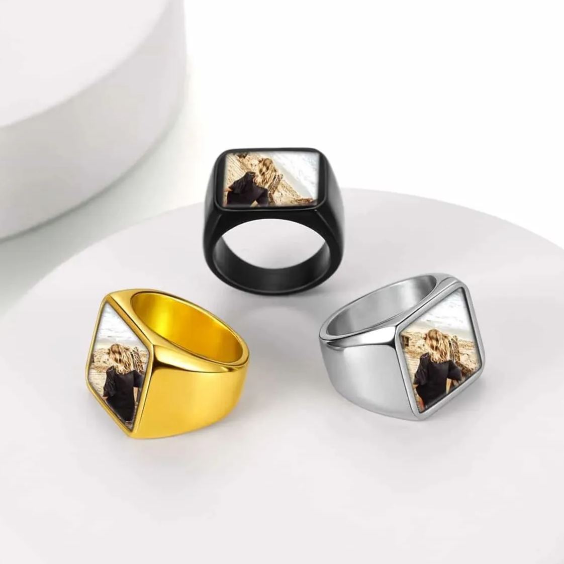 FatihHeart Custom Square Signet Ring With Photo for Men FaithHeart