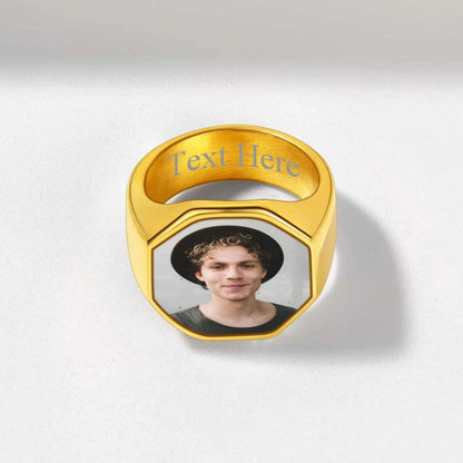 FaithHeart Personalized Octagon Signet Ring with Photo for Men FaithHeart