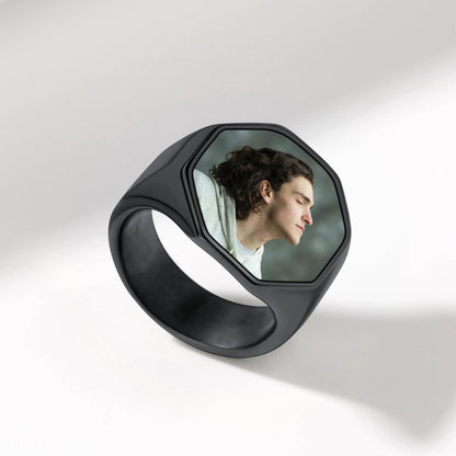 FaithHeart Personalized Octagon Signet Ring with Photo for Men FaithHeart