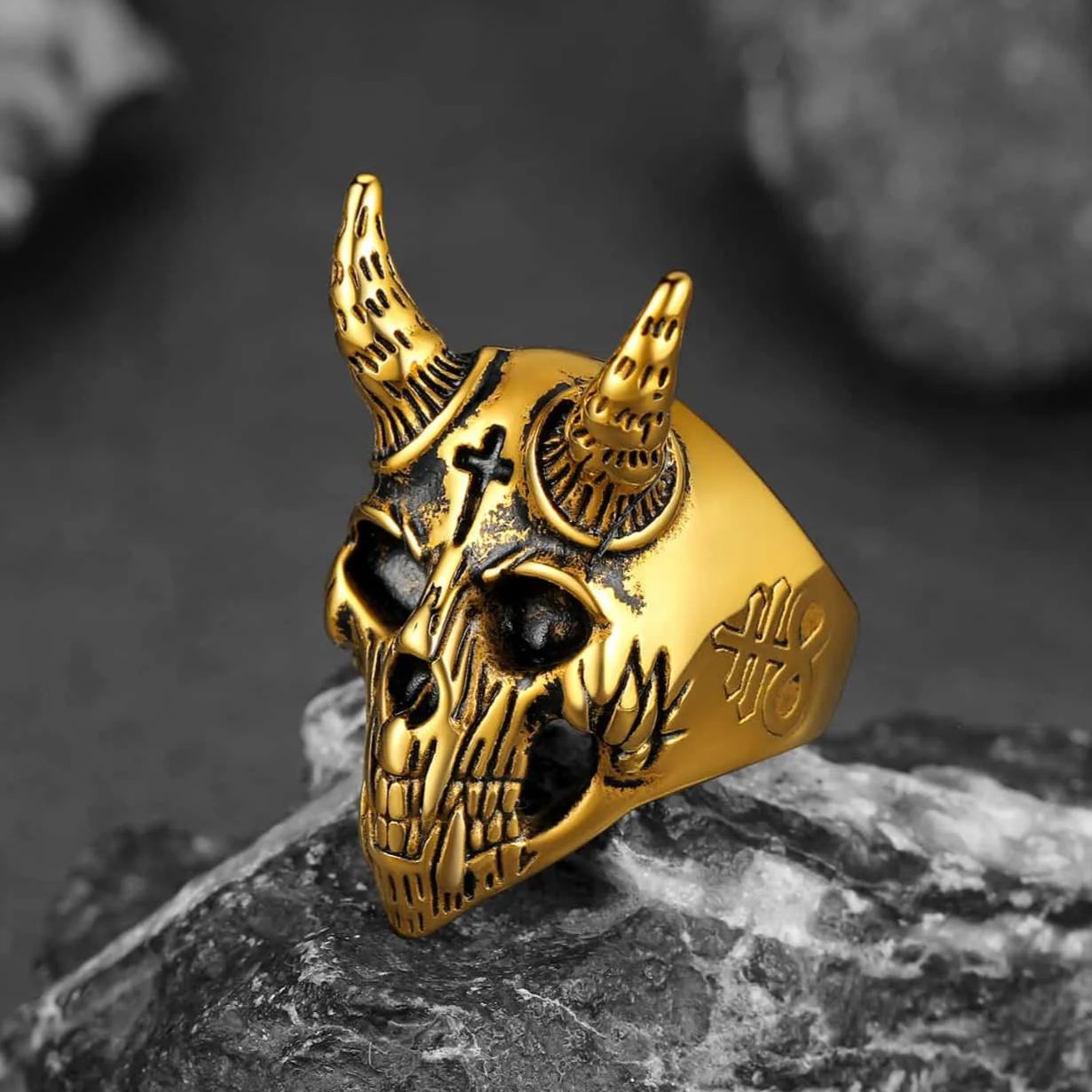 FaithHeart Satanic Baphomet Goat Skull Head Ring for Men FaithHeart