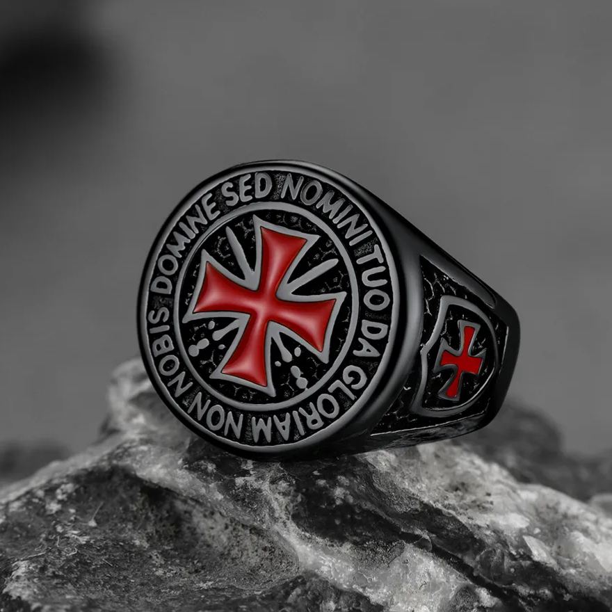 FaithHeart Knights Templar Red Cross Signet Ring For Men FaithHeart