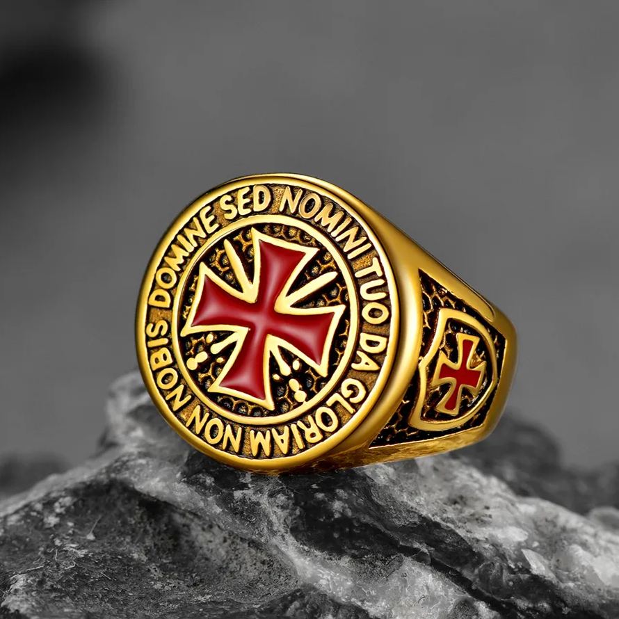 FaithHeart Knights Templar Red Cross Signet Ring For Men FaithHeart