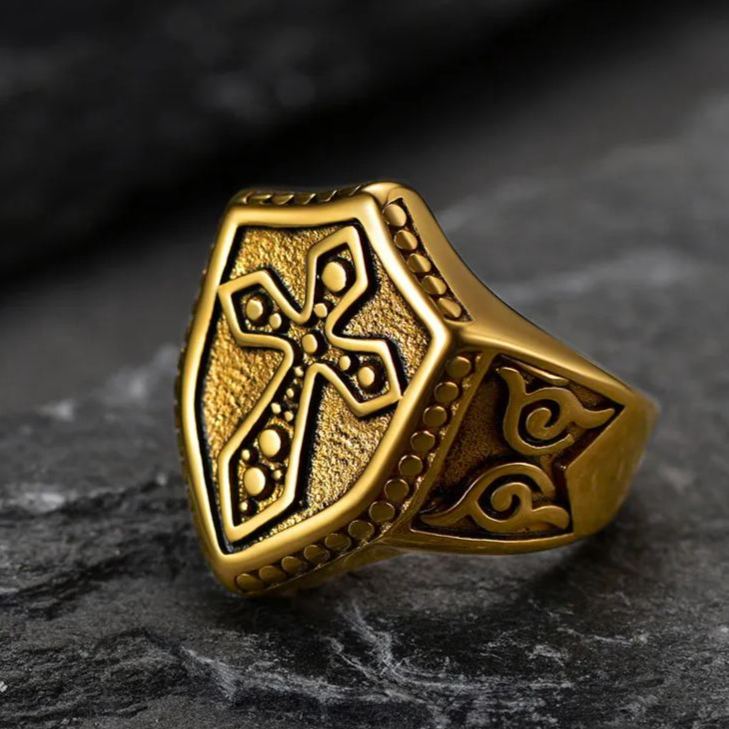 FaithHeart Shield Crusader Templar Cross Ring For Men FaithHeart