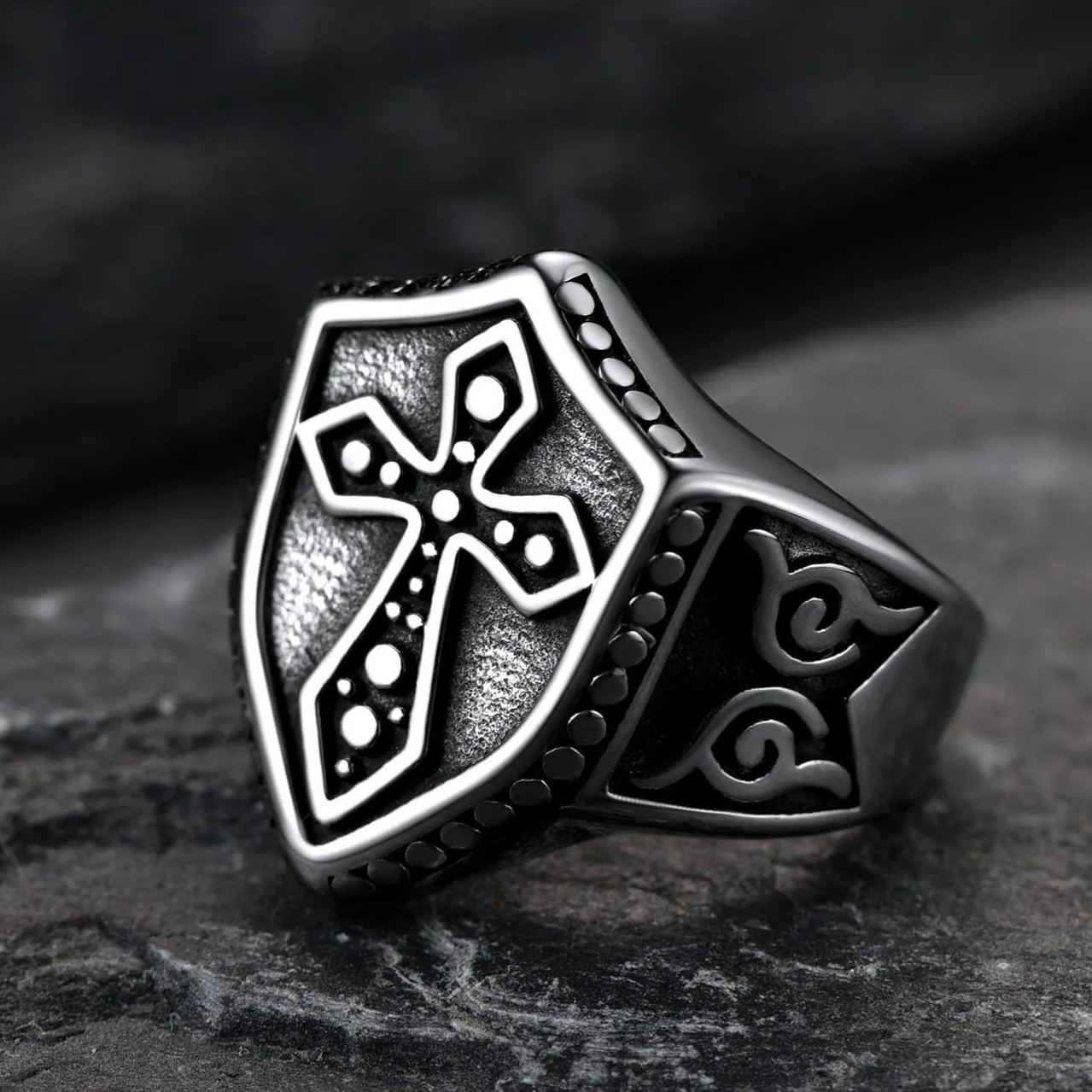 FaithHeart Shield Crusader Templar Cross Ring For Men FaithHeart