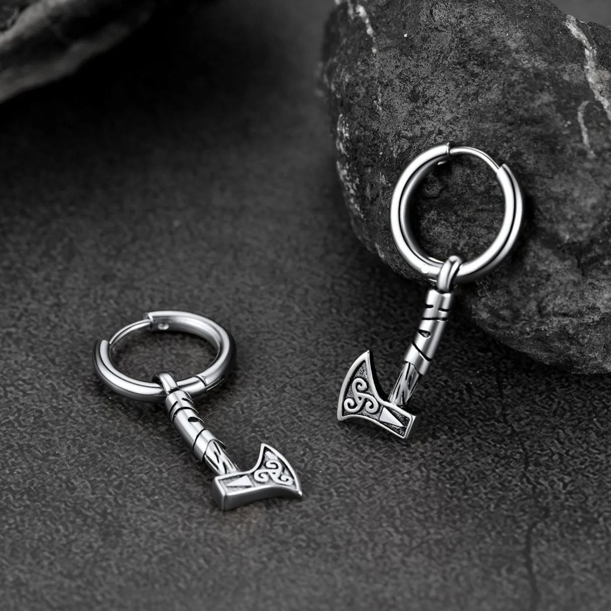 FaithHeart Viking Battle Axe Dangle Hoop Earrings For Men FaithHeart