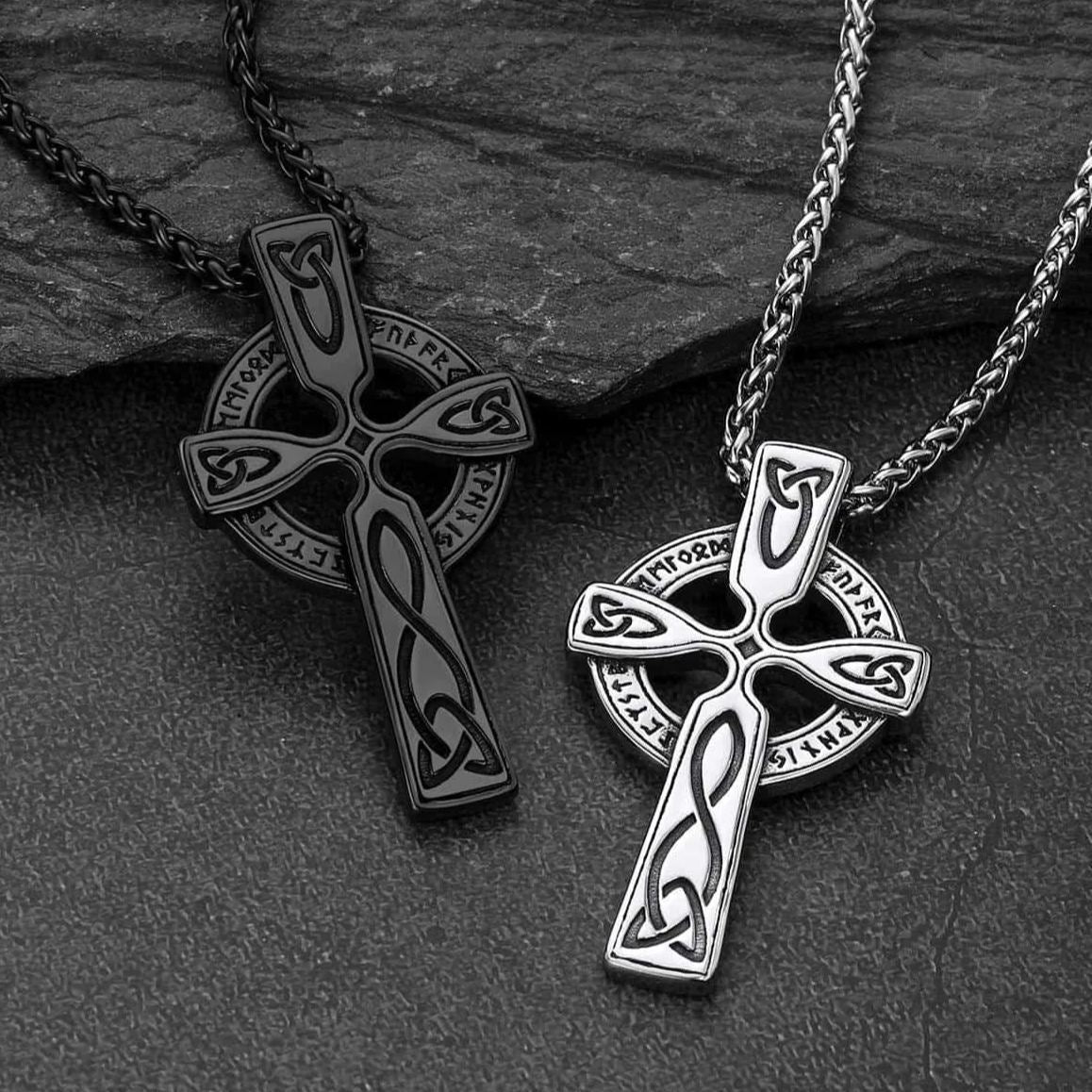 FaithHeart Celtic Knot Cross Necklace with Viking Runes for Men FaithHeart