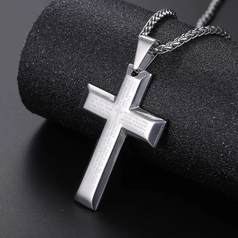 FaithHeart Christian Lord's Prayer Cross Necklace for Men FaithHeart