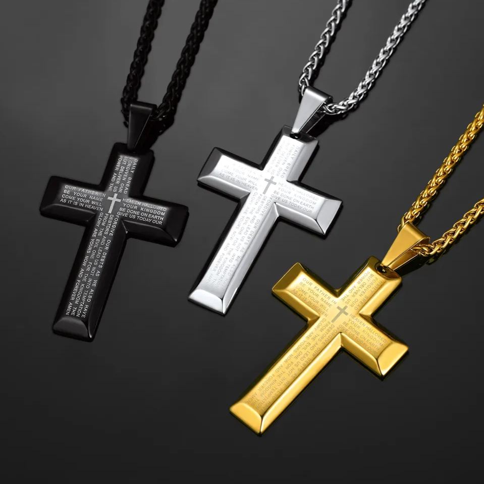 FaithHeart Christian Lord's Prayer Cross Necklace for Men FaithHeart