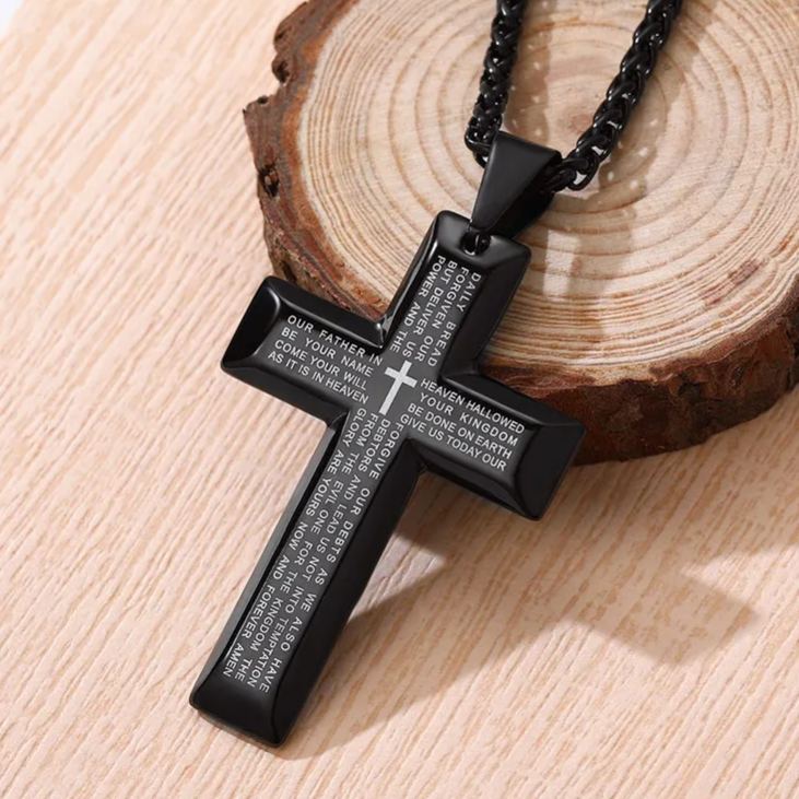 FaithHeart Christian Lord's Prayer Cross Necklace for Men FaithHeart