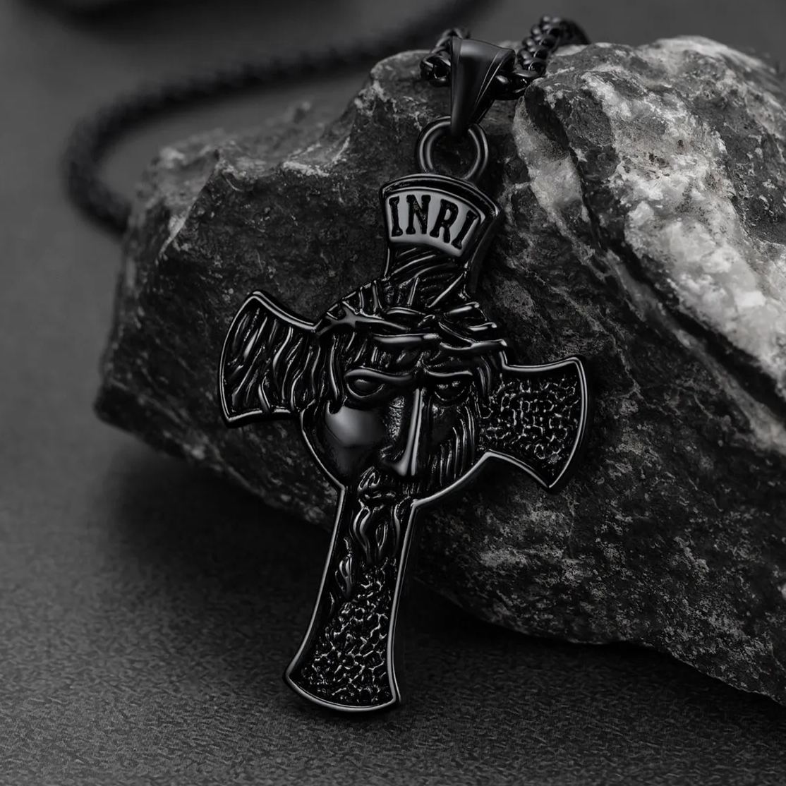 FaithHeart Christian Jesus Christ Face Crucifix Cross Pendant Necklace FaithHeart