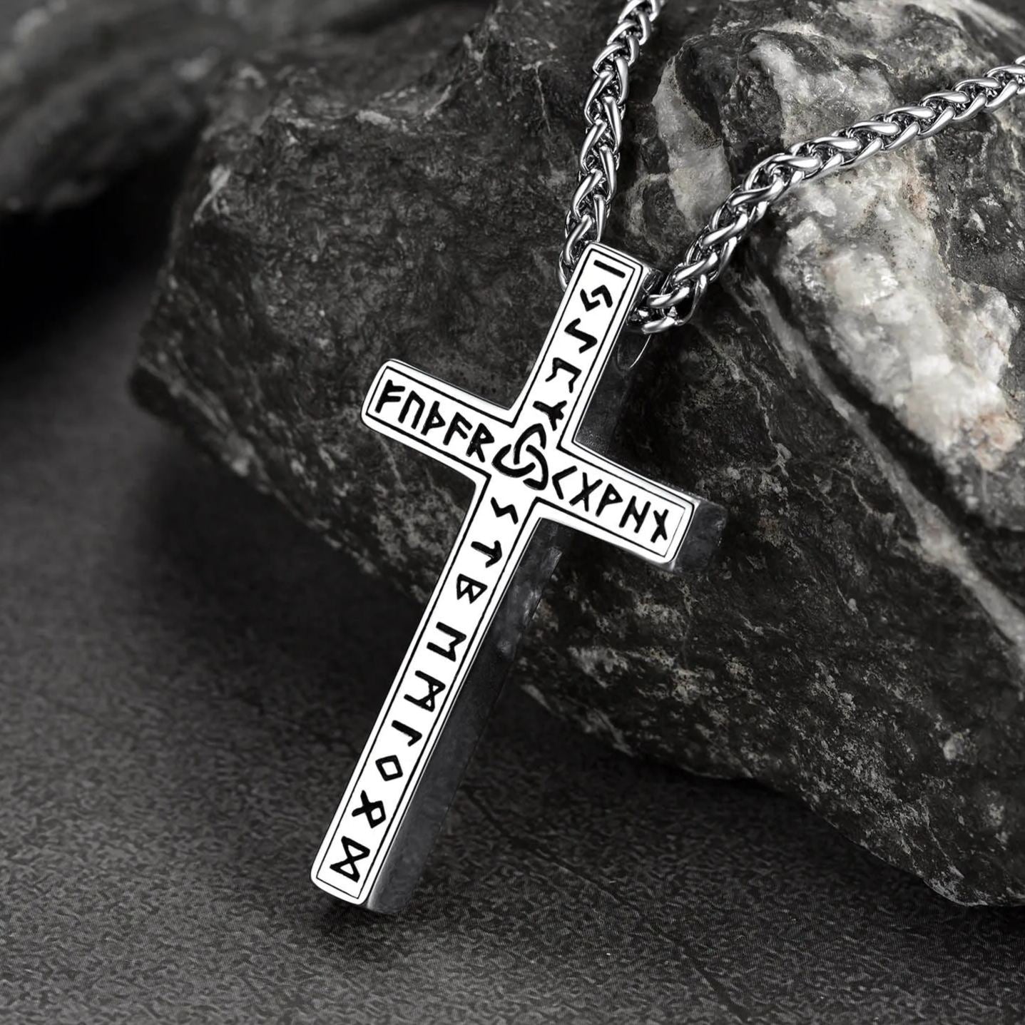 FaithHeart Viking Runes Cross Necklace Pendant for Men FaithHeart