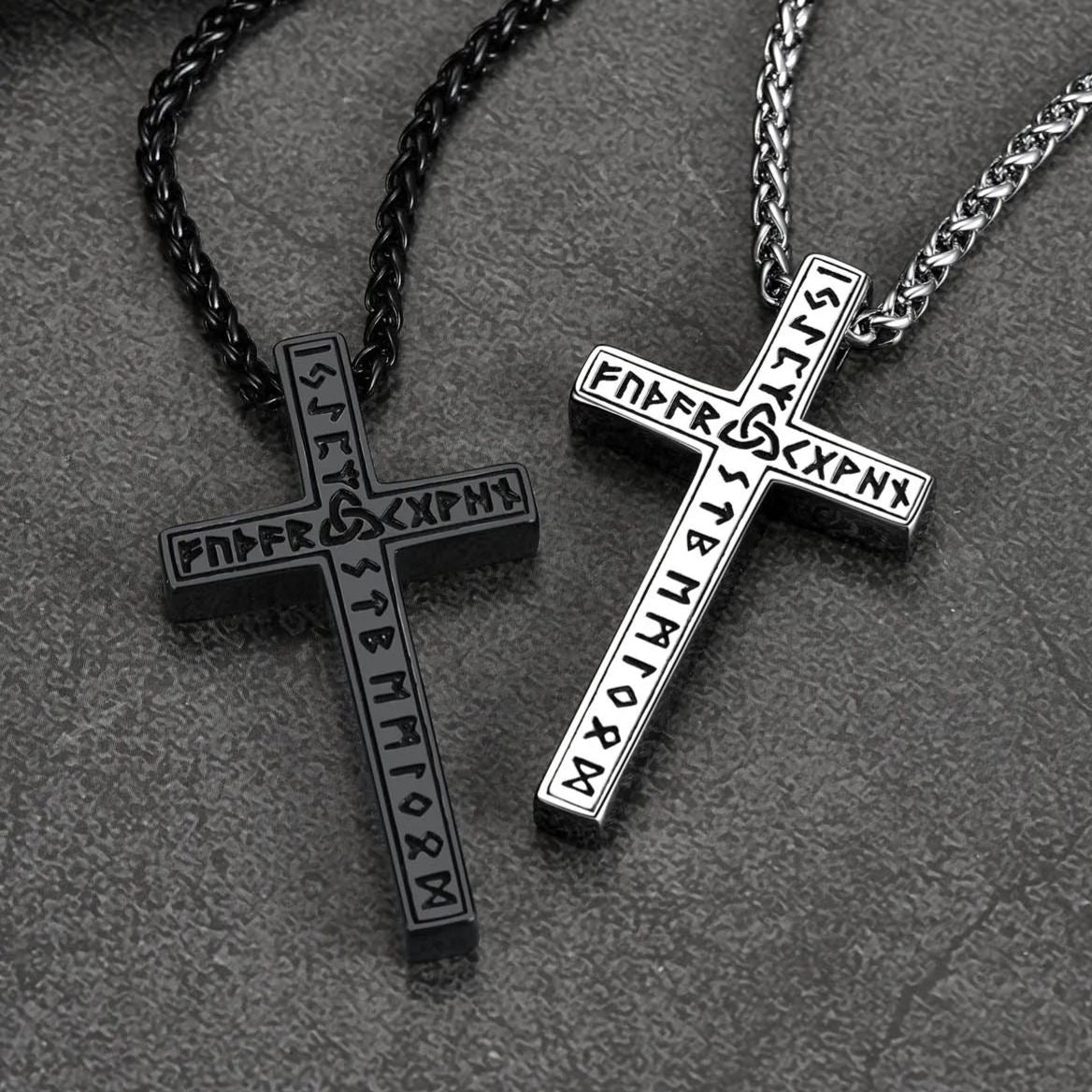 FaithHeart Viking Runes Cross Necklace Pendant for Men FaithHeart