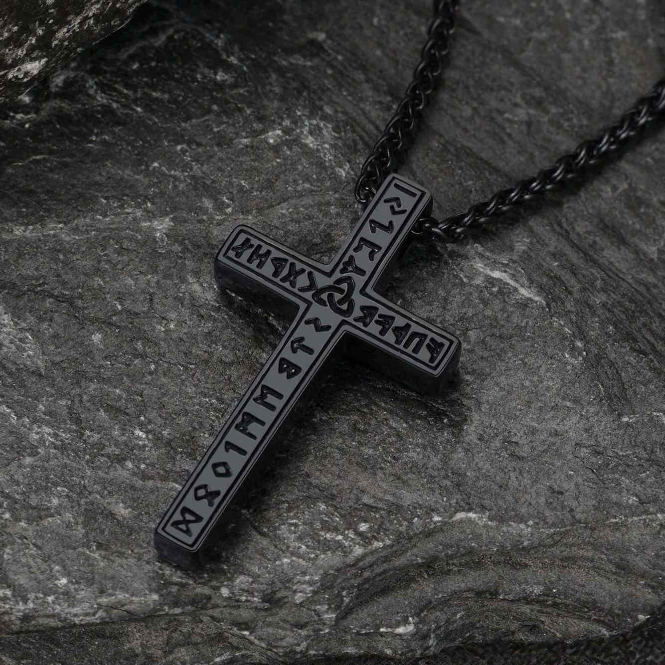 FaithHeart Viking Runes Cross Necklace Pendant for Men FaithHeart