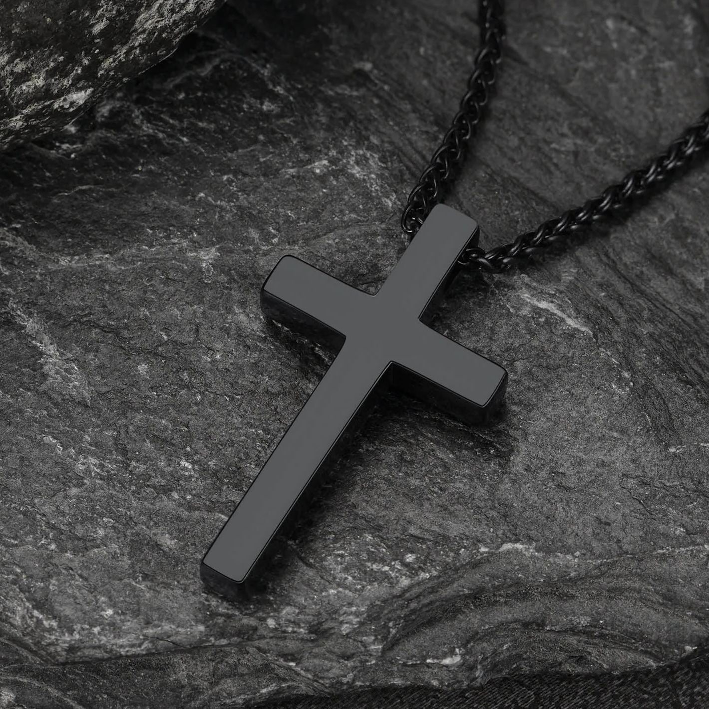 FaithHeart Stainless Steel Plain Cross Pendant Necklace for Men FaithHeart