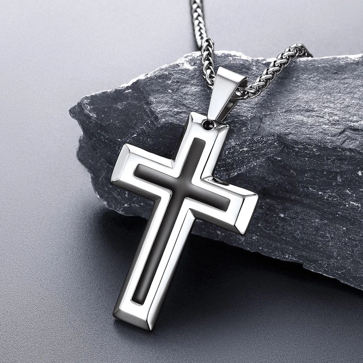 FatihHeart Men's Enamel Cross Pendant Necklace Stainless Steel FaithHeart