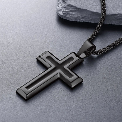 FatihHeart Men's Enamel Cross Pendant Necklace Stainless Steel FaithHeart