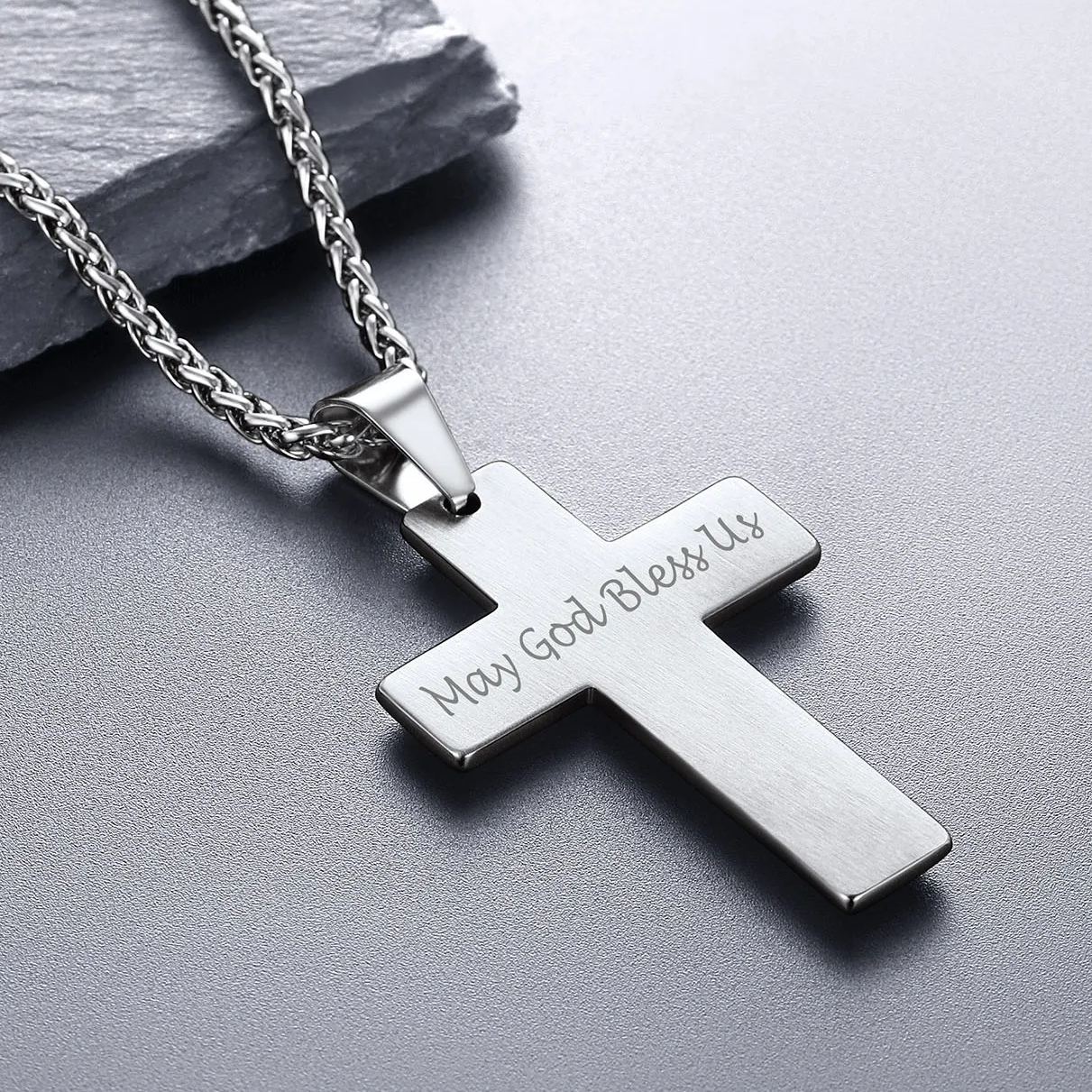 FatihHeart Men's Enamel Cross Pendant Necklace Stainless Steel FaithHeart