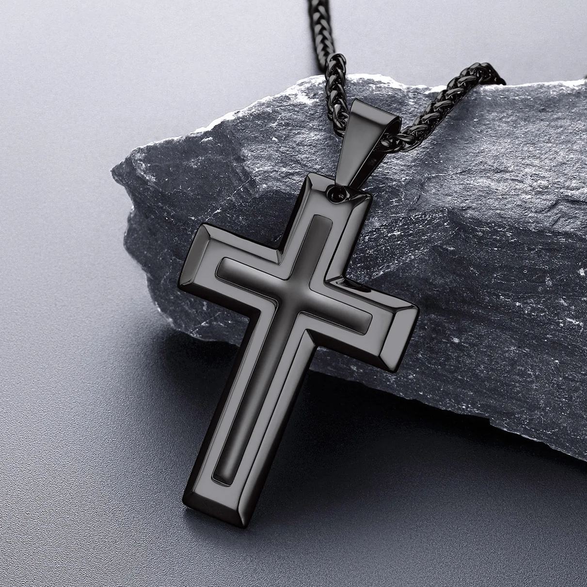 FatihHeart Men's Enamel Cross Pendant Necklace Stainless Steel FaithHeart