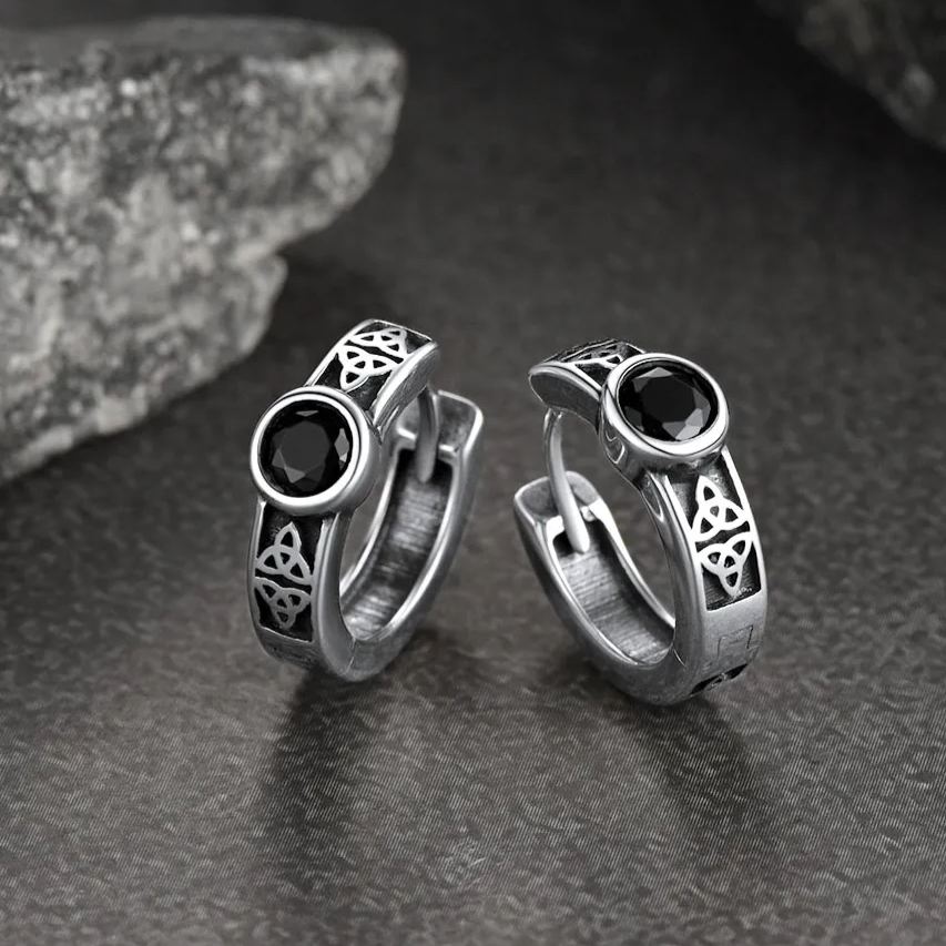 FaithHeart Sterling Silver Celtic Knot Black Onyx Hoop Earrings FaithHeart