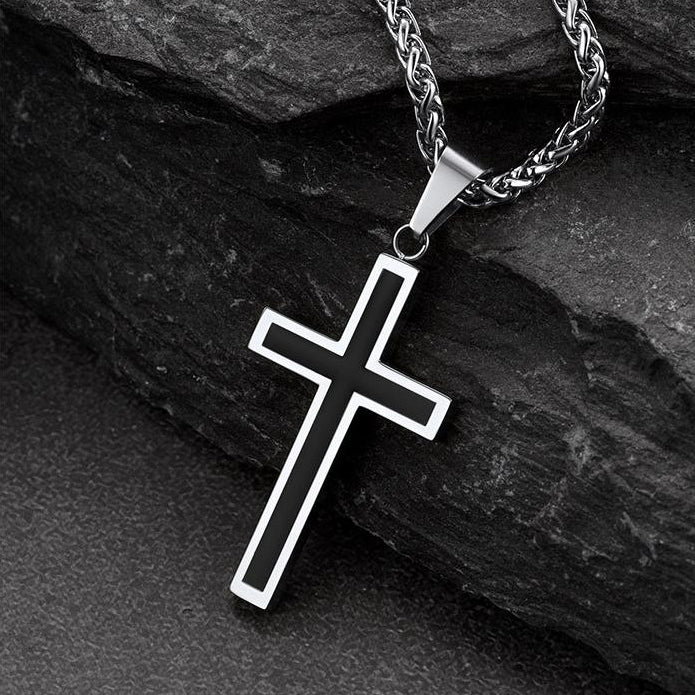 FaithHeart Christian Black Enamel Cross Necklace For Men FaithHeart