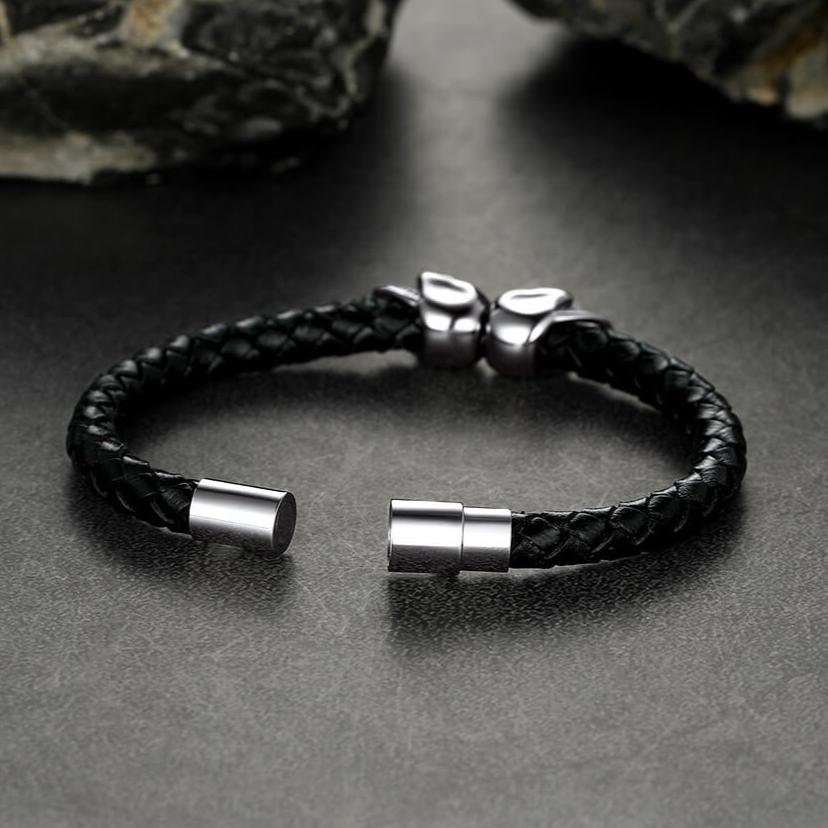 FaithHeart Braided Leather Bracelet With Skull for Men FaithHeart