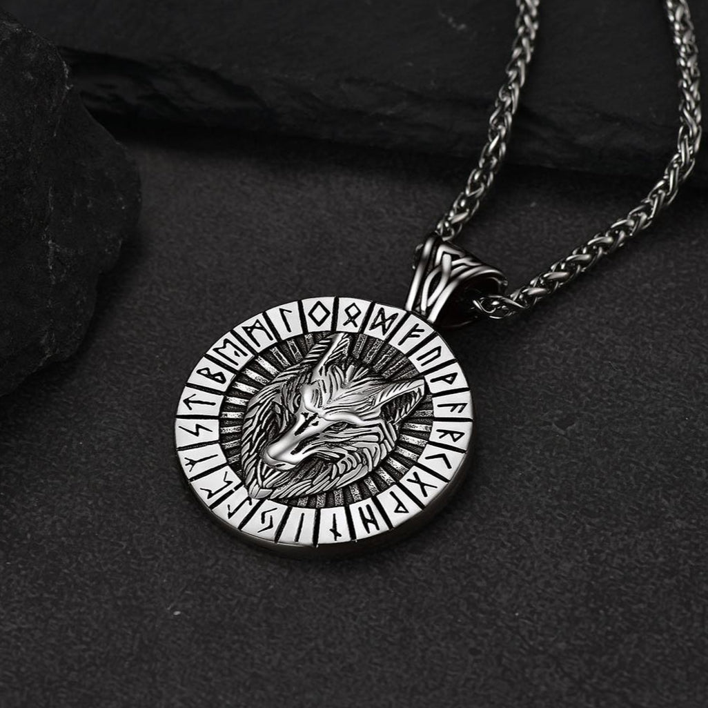 FaithHeart Viking Wolf Amulet Necklace With Runes For Men FaithHeart